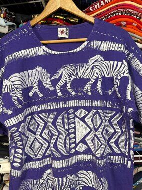 90s purple all over zebra print women’s round neck t-shirt